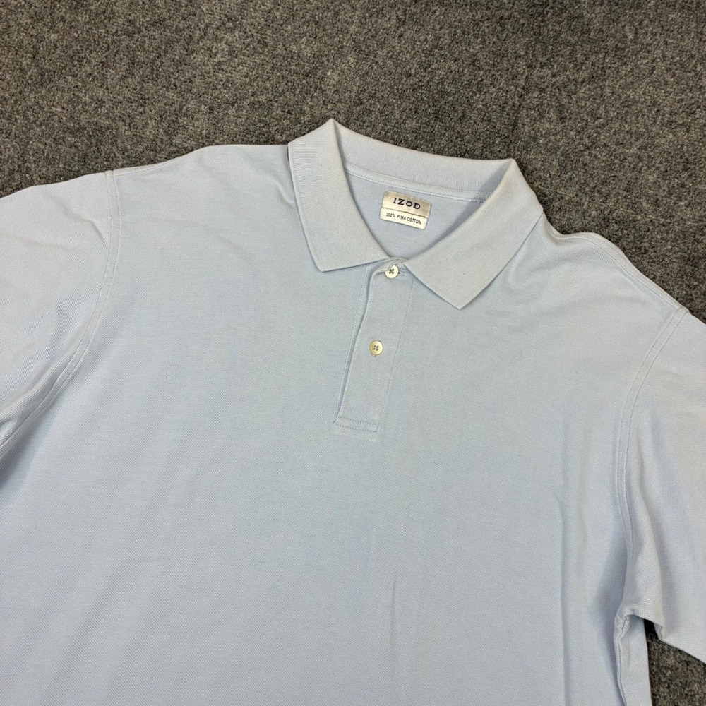 IZOD Mens Size Large Light Blue Pima Cotton Short Sleeve Polo Shirt Classic Fit